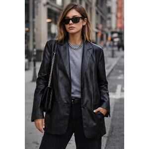 Rebecca Minkoff Oversized Leather Jacket Blazer Designer Baggy Black Large